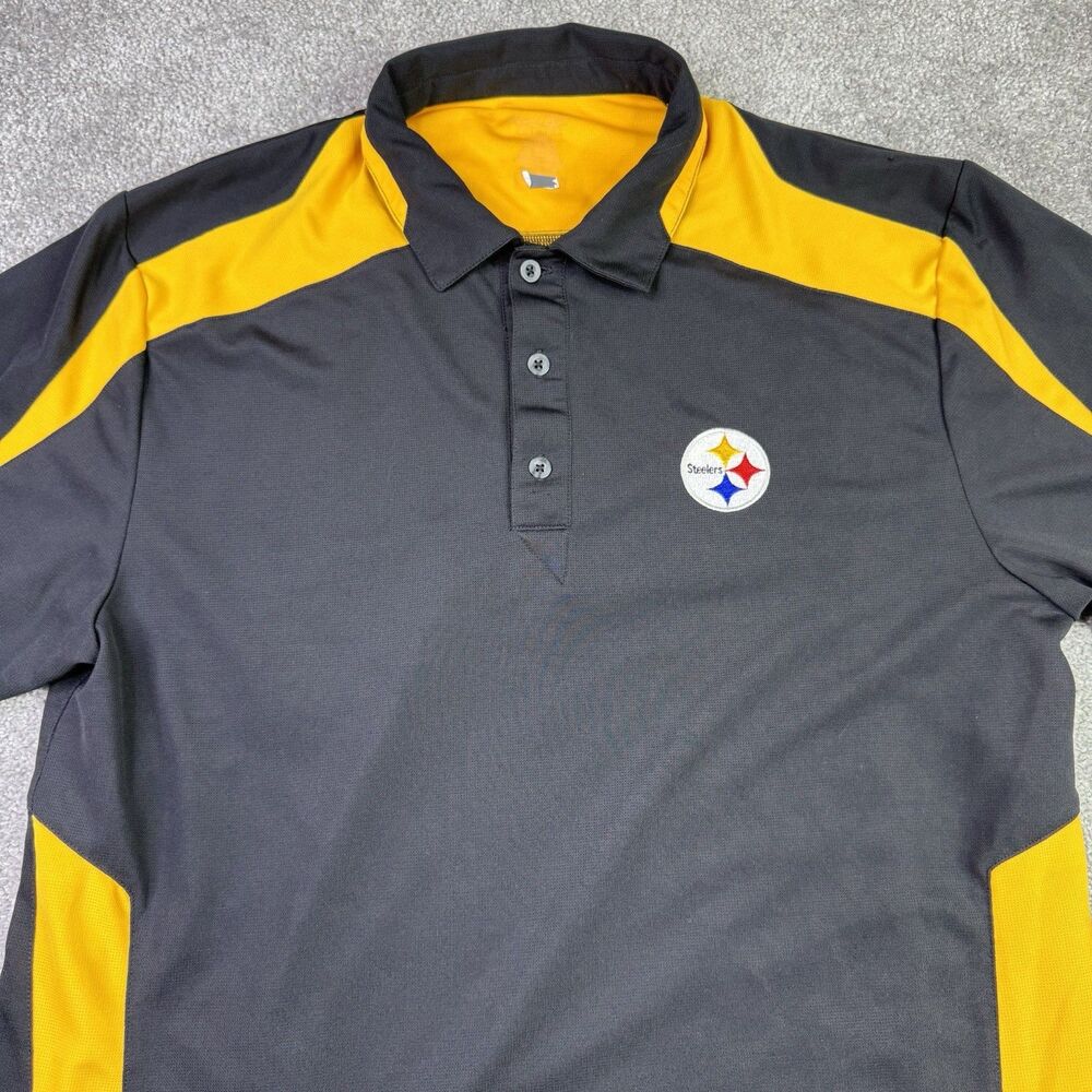 Pittsburgh Steelers Shirt Men’s Large Black Reebok Short Sleeve Polo NFL